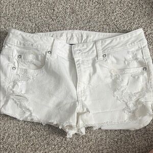 American Eagle Outfitters White Distressed Jean Shorts